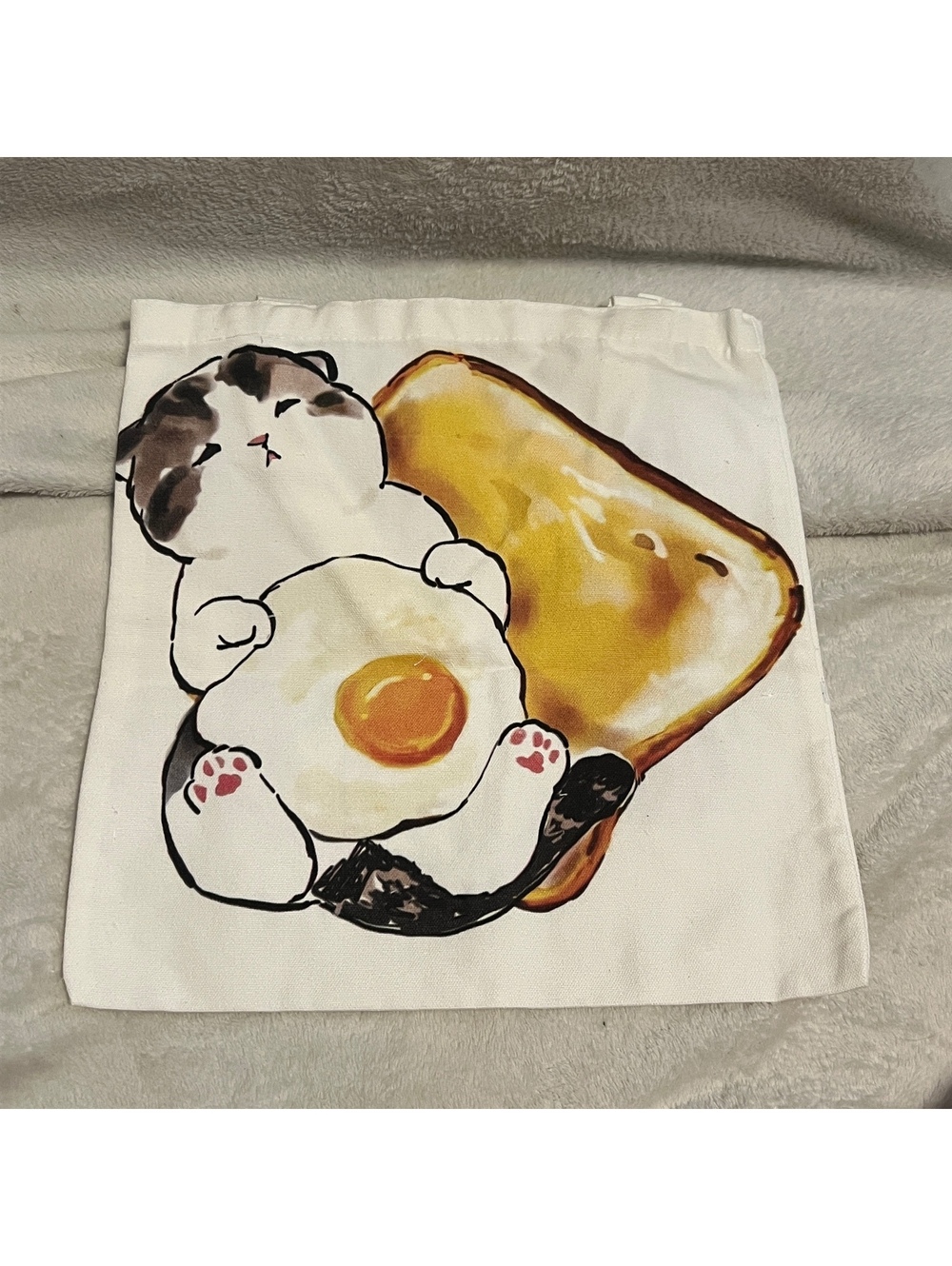 Cat and Toast Print Tote Bag